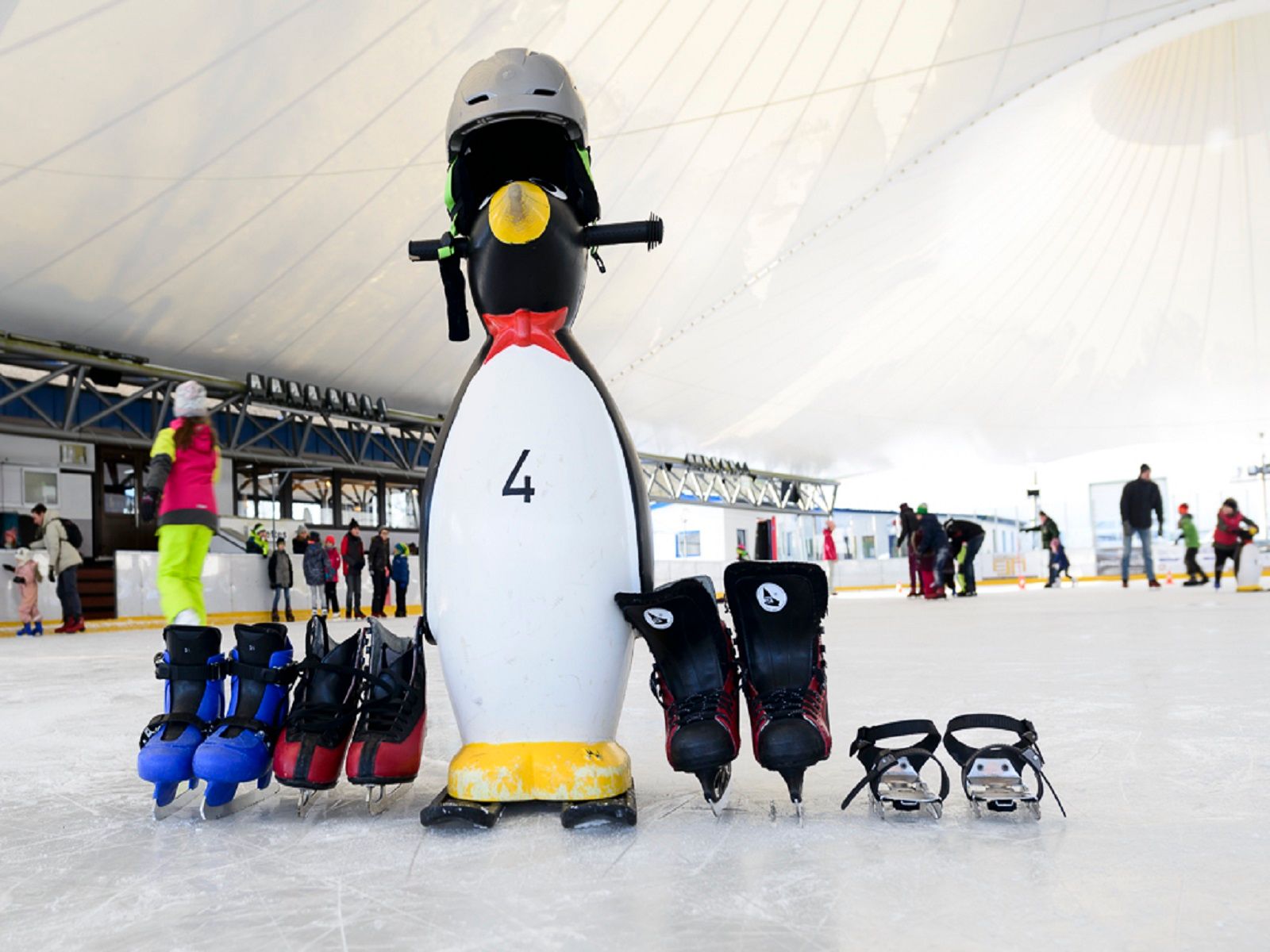 Ice skates and penguin help figure for ice skating in Ice Park Beaufort